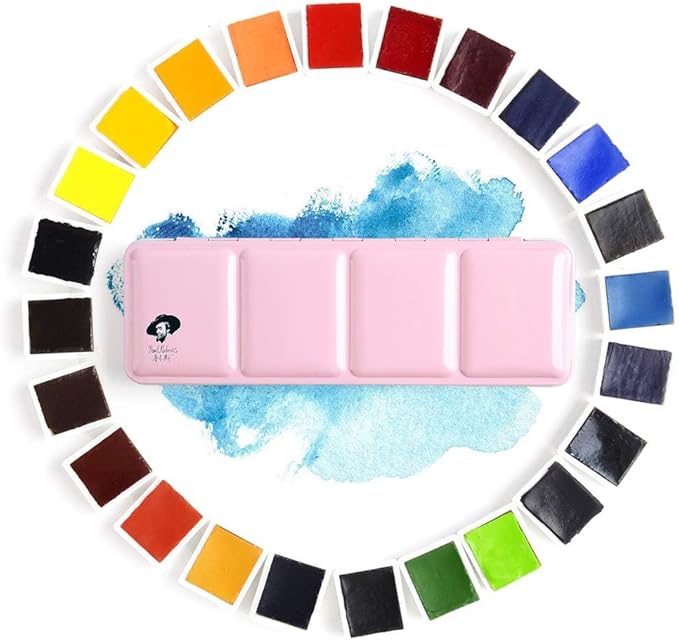Paul Rubens Watercolor Paint Set Artist Grade, 24 Vivid Colors with Portable Metal Box for Artists, Beginners, Hobbyists, Students