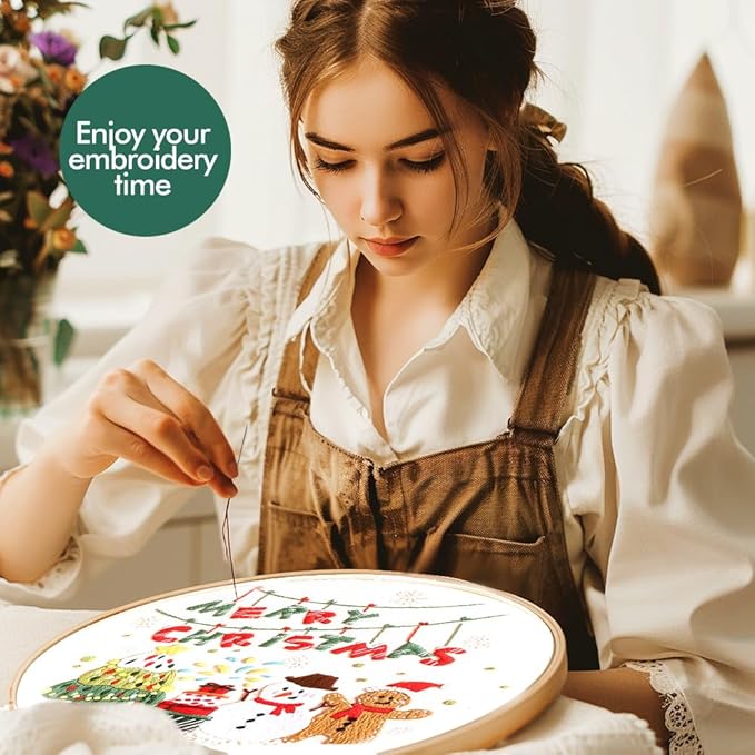 christmas embroidery kits: 1 pack cross stitch kit for beginners adults, diy ornaments craft kit with all tools & instructions, stamped hand embroidery starter kit for holiday crafts & xmas home decor