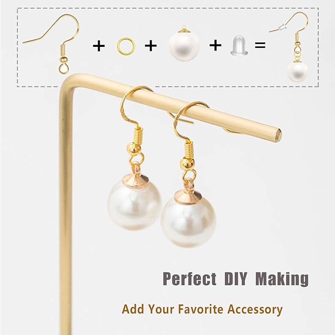 hypoallergenic earring hooks 150 pcs/75 pairs, silver plated ear wires fish hooks,500pcs earring making kit with jump rings and clear silicone earring backs stoppers for diy jewelry making