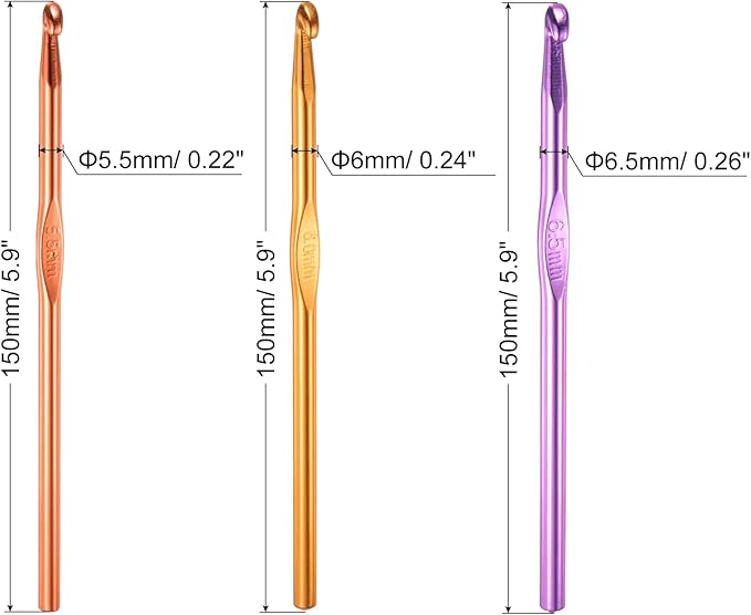 uxcell 12Pcs Aluminum Crochet Hook 5.5mm 6mm 6.5mm US Size 9 10 10.5 Knitting Needles for DIY Craft Yarn Orange Gold Purple