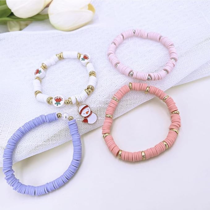 10 Strands Clay Bead, Heishi Beads for Bracelet Stack, Earth Tone Clay Beads for Adults, Flat Beads Kit for Friendship Bracelets, Neutral Beads Bracelet Making Kit(Lavender)