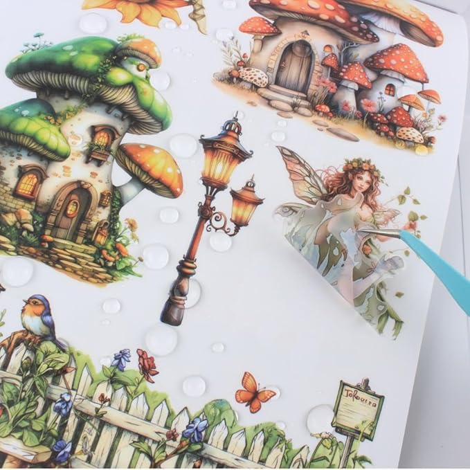 The Elfs Cottage Sticker Book for Journaling, 20 Sheets Precut PET Washi Paper Materials Stickers for Scrapbooking, Junk Journal Supplies, Planner, Bujo, Collage, DIY Crafts Arts