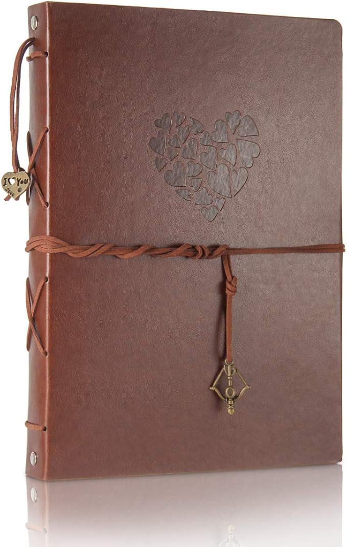 ThxMadam Leather Scrapbook Album 60 Pages Vintage Love Photo Album,11 * 8.1 Inch Scrapbook for Couples-DIY Memory Book,Birthday/Wedding Guest Book Gift for Anniversary Mother's Day