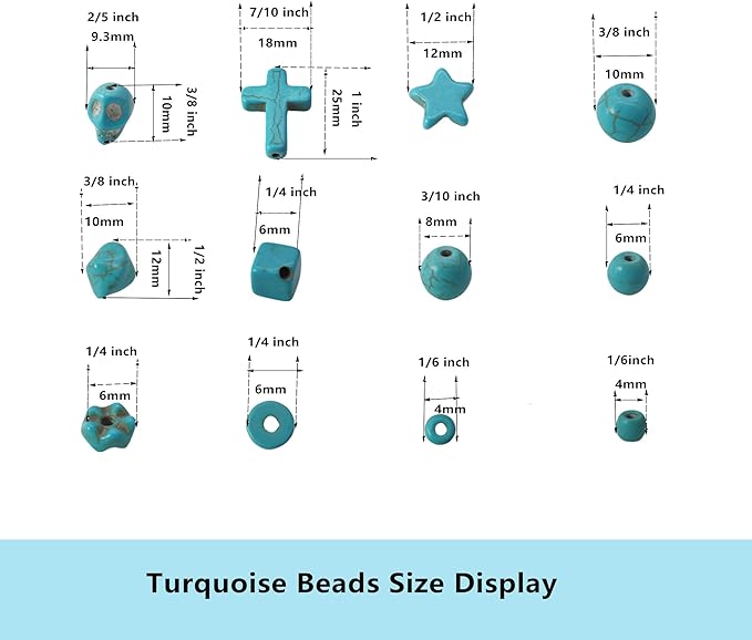 PAMIR TONG Turquoise Beads Sets for Jewerly Making 1183pcs Natural Turquoise Howlite Stone Cross-Skull Head-Heishi Space Rocks Assorted Beads Accessories for DIY Crafts-Necklace-Charms-Bracelet