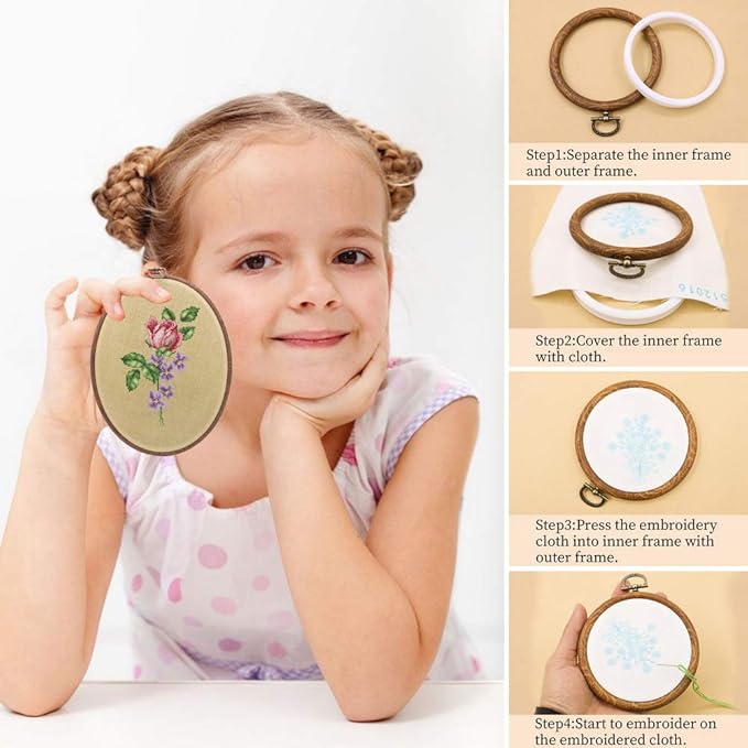 guofa 8'' round embroidery hoops – 5pcs 20cm imitated wood cross stitch hoop frames for needlepoint, diy sewing, and craft display