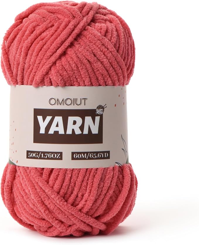 Plush Chenille Chunky Crochet Yarn - Baby Yarn for Crocheting Soft - Velvet Yarns Knitting for Blankets Crafts - Fluffy Amigurumi Yarns 50g / 65.6yd (Watermelon Red)