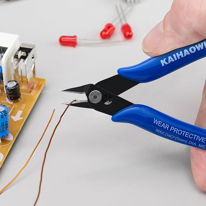 kaihaowin micro wire cutters with spring, 5 pack, 5 inch precision mini flush cutters bulk, nippers, flush cutting pliers, wire snips, small side cutters for electronics crafts jewelry-blue