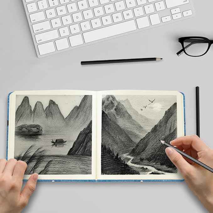 Square 4.8x4.8 inches 80gsm 96sheets/192 Pages Notebooks Blank Sketchbooks Travel Journal Pocket Hardcover Paint Writing Diary Memo Planner Cloth Cover. Cow Cat