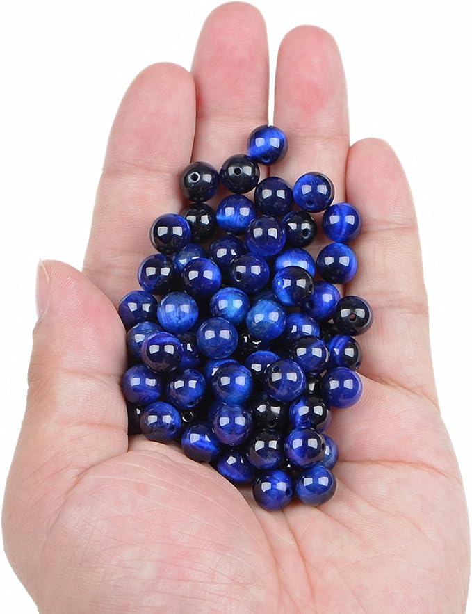 bymitel 140pcs crystal beads stone gemstone round energy healing loose beads with stretch cord for jewelry making bracelets anklets (blue tiger's eye, 8mm 140pcs)