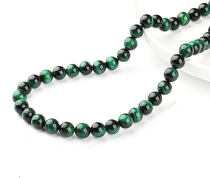 Natural Stone Beads Gemstone Beads for Jewelry Making - Crystal Beads for Bracelets, 8mm Beads Round Loose Beads(44-47pcs, 8mm, Green Tiger Eye)