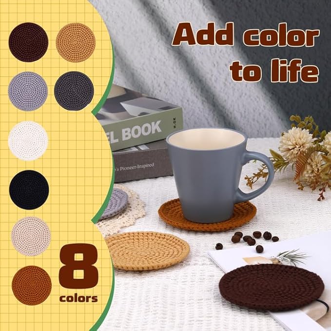 UzecPk Crochet Kit for Beginners, Crochet Kit, 8 Pcs Crochet Coasters Kits with Crochet Yarn, Crochet Hook, Step-by-Step Instructions Video, Crochet Supplies Set Craft Kits for Adults