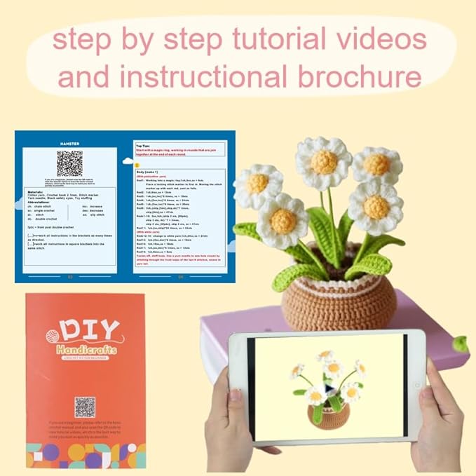 Crochet Set - Beginner Friendly Crochet Set with Step by Step Teaching Videos and Crochet Pattern Manuals (Daisy Potted Plant)