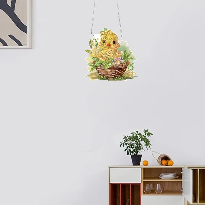 TDFERAN Diamond Painting Pendant DIY Chick Easter Diamond Art Ornament Kits Window Pendant, Diamonds Painting Hanging, Diamant Suncatcher Art Hanging for Wall Home Decor