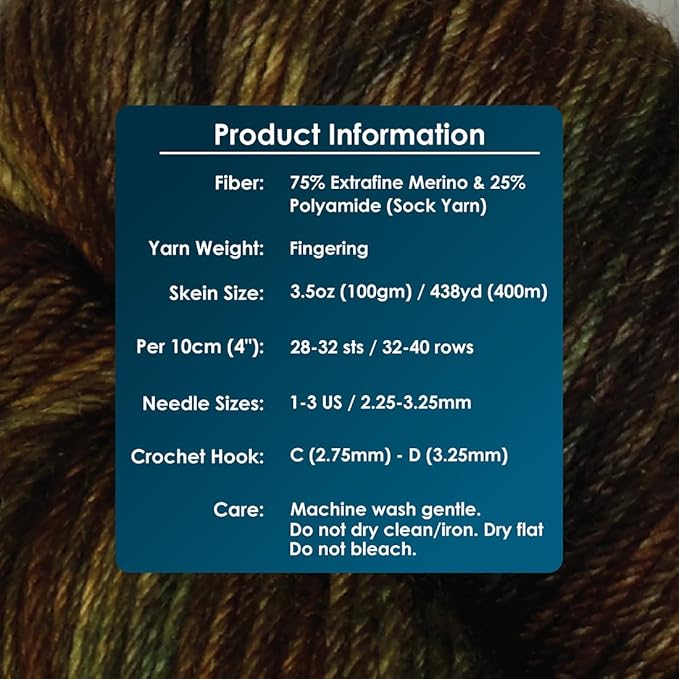 KnitPro Symfonie Fingering Weight Hand Dyed Variegated Yarn Skein | Extra Fine Merino Wool & Polyamide Blend for Knitting & Crocheting, Oeko-TEX Certified 400m, 100g | Terra Wilderness