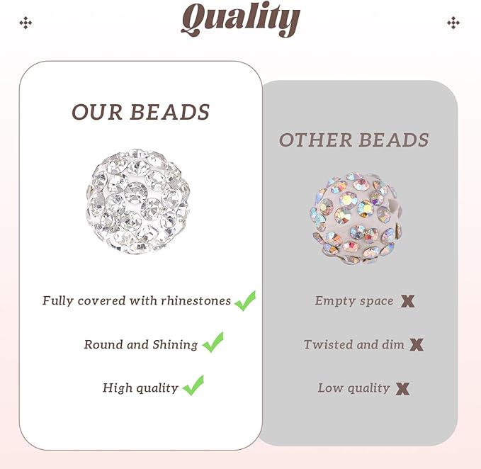 160pcs 10mm rhinestone beads for jewelry making, pink white shiny round disco ball beads bulk, sparkle crystal clay christmas for bracelet baseball necklace earring crafting and diy