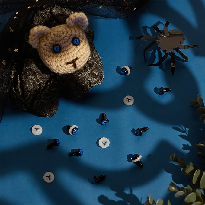PH PandaHall 24 Sets Glow in The Dark Safety Eyes, 10mm Eye Cabochons Dragon Eye Blue Luminous Plastic Safety Craft Eye Crochet Eyes Safety Eye with Washers for Crochet Stuffed Animal Teddy Bear Decor