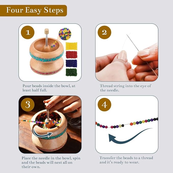 Shop LC Bead Spinner for Jewelry Making - Necklace Bracelet Maker with Big Eye Beading Needle and 3-Meter Wire - Clay Pinewood Wooden Gift for Women - Turquoise and Red