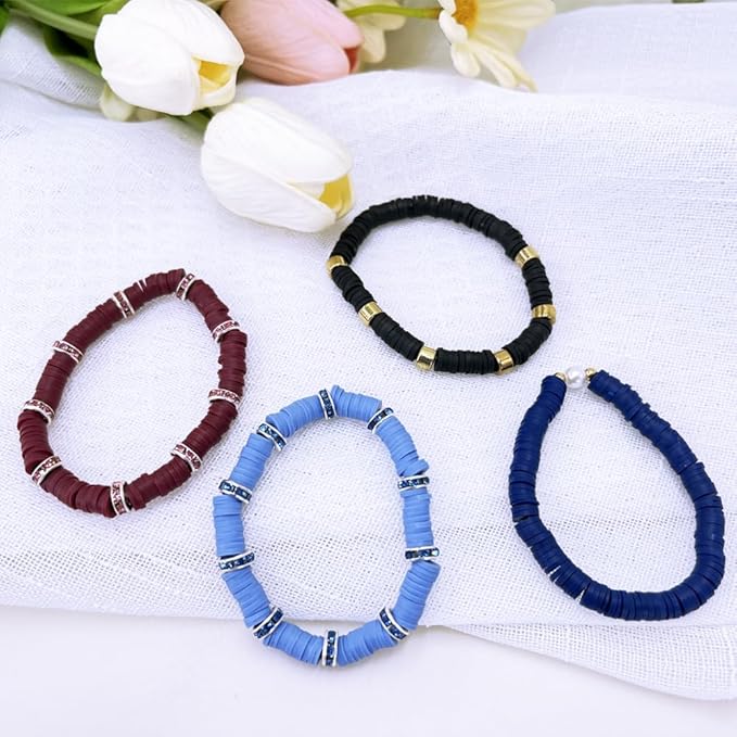 10 Strands Clay Bead, Heishi Beads for Bracelet Stack, Earth Tone Clay Beads for Adults, Flat Beads Kit for Friendship Bracelets, Neutral Beads Bracelet Making Kit(Cornflower)