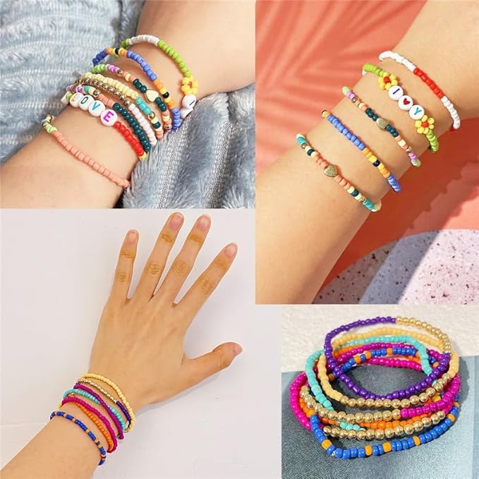 Mix 15 Color Glass Seed Tube Beads Glass Bugle Beads Loose Kit for Jewelry Making DIY Craft Beading (Mix 15 Color, White)