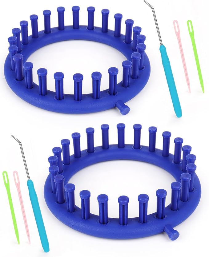 Aeelike 2 Pcs Round Knitting Looms Set, 24 Pegs Knitting Loom Simple for Beginner, 14 cm Diameter Plastic Loom Knitting, Small Round Loom Knitting Set for Home DIY, Teaching, Learning