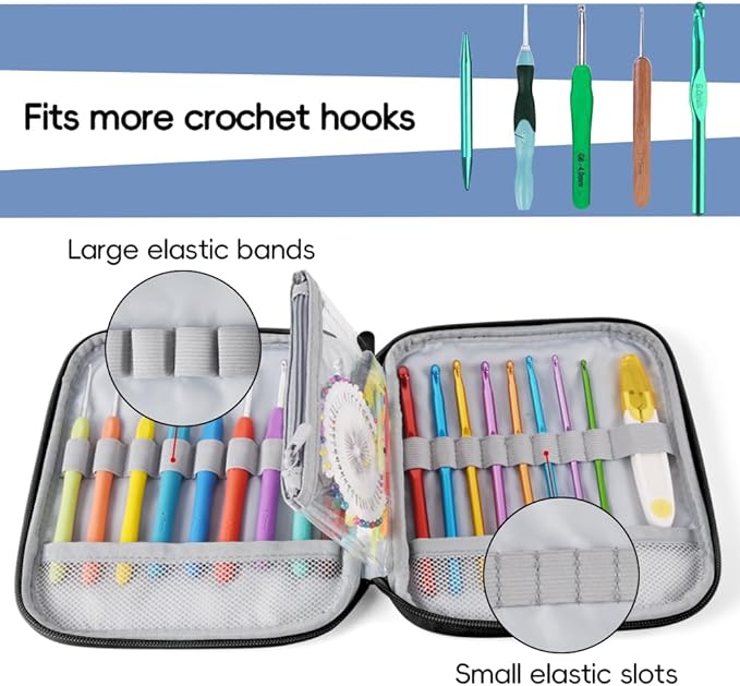 Crochet Hook Case,Portable Zipper Storage Organizer Bag for Crochet Hooks, Knitting Needles, Project & Sewing Supplies, Lightweight,Easy to Hold (No Accessories Included).Blue Cartoon Flower