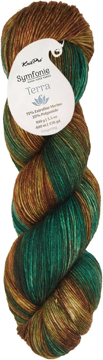 KnitPro Symfonie Fingering Weight Hand Dyed Variegated Yarn Skein | Extra Fine Merino Wool & Polyamide Blend for Knitting & Crocheting, Oeko-TEX Certified 400m, 100g | Terra Himalayas
