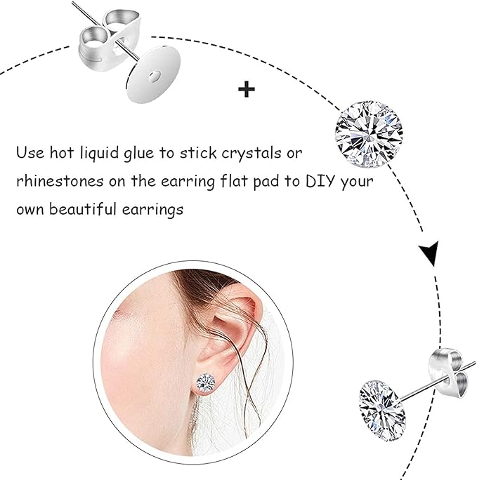 450pcs earring posts and backs,stainless steel earring studs for jewelry making,hypoallergenic with butterfly and rubber earring backs for jewelry diy making findings