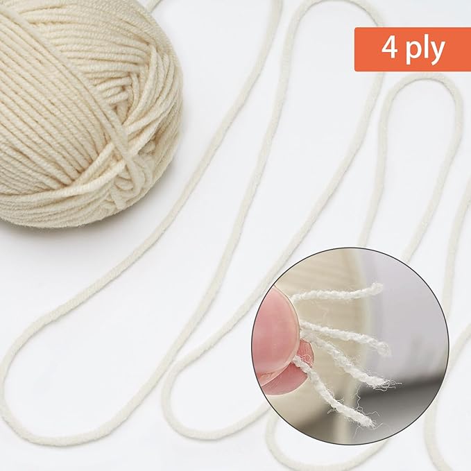 NICEEC 300g Soft Assorted Colors Yarn - Sport Weight,100% Acrylic, 4 Ply, Bonbons Yarn for Crochet & Knit, DIY Project Starter Kit for Kids or Adults(Total 870yds) - Cream White