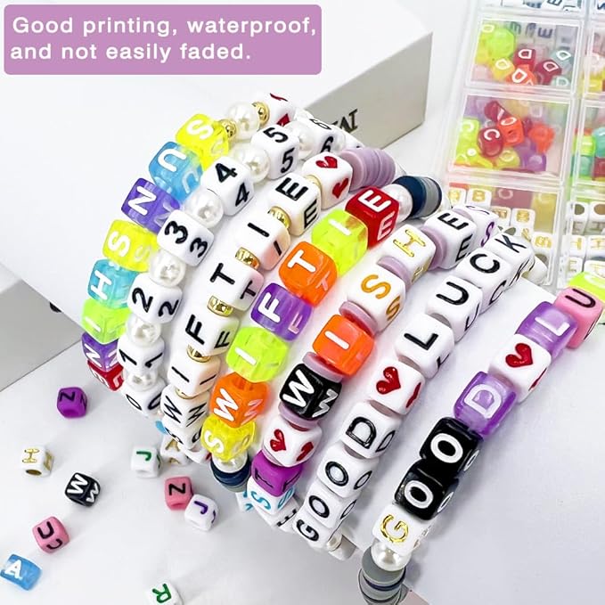 MIIIM 1650 Pcs Pony Beads Letters for Bracelets Making, Vowel-Rich Alphabet Kit with Minimized Rare Characters, 6x7mm Large Hole Square Letter Beads, Numbers (Six Styles)