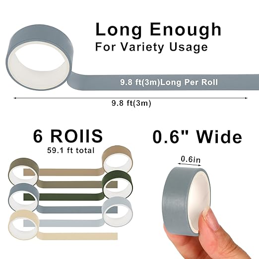 Whaline 6 Rolls Brown Green Washi Tape Dusty Blue Masking Tape Solid Color Decorative Tape for DIY Crafts Scrapbook Journal Planner Wrapping Supplies, 60 Ft