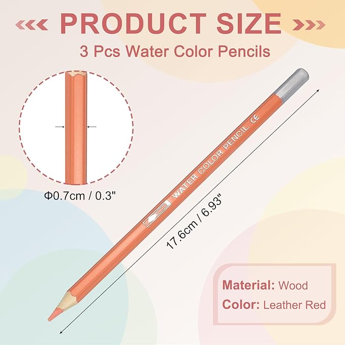 PATIKIL Watercolor Pencils, Leather Red Color Pencil Set Sketch Coloring Drawing Colored Pencils Bulk Artist Drawing Supplies for Adult Coloring Book Blending, 3 Pcs