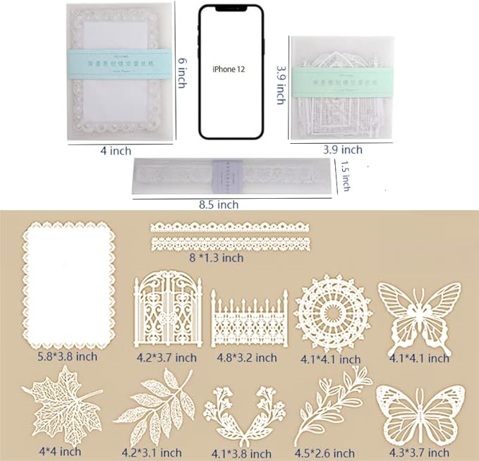 Vintage Scrapbook Paper Lace for Scrapbooking Supplies Kit,Diuhofart 40 Pcs Decorative Paper Cutouts for Junk Journaling,DIY Craft Album Planner Embellishments,Card Making