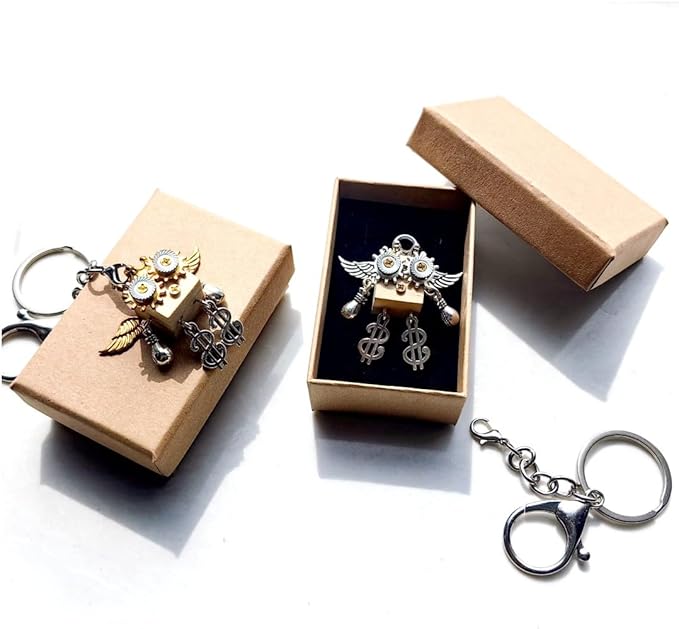 DEUXPER Wooden Steampunk Robot Charms DIY Kit for Jewelry Making & Crafts Projects - Creative Robot Keychain Building Kit for Crafting Lovers - Perfect Gifts, Home Decor, STEAM Education