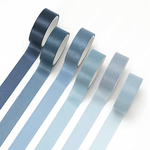 Whaline 6 Rolls Blue Washi Tape Set 6 Gradient Colors Masking Tape Solid Color Decorative Tape for DIY Crafts Scrapbook Journal Planner Gift Wrapping Supplies, 60 Ft
