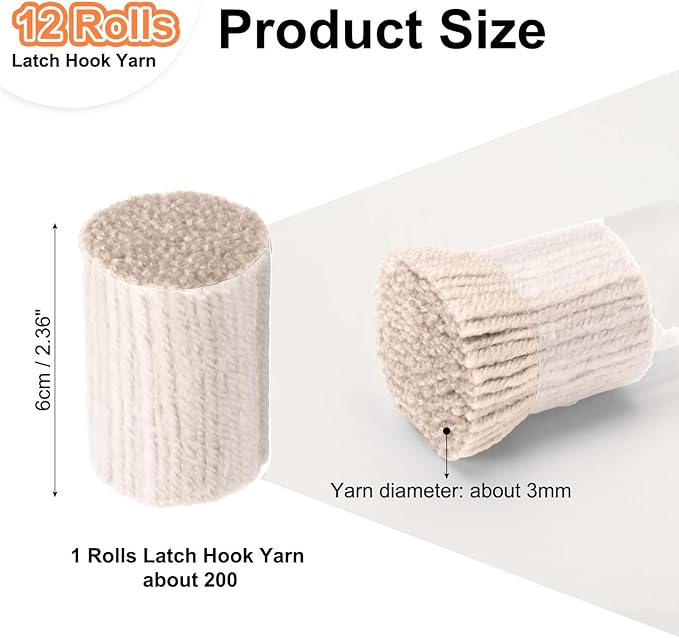 PATIKIL 12 Rolls Latch Hook Yarn, Latch Hook Kit Precut Rugs Yarn Making Crochet Bundles for Rug Adults Beginners Tapestry DIY Craft, Beige