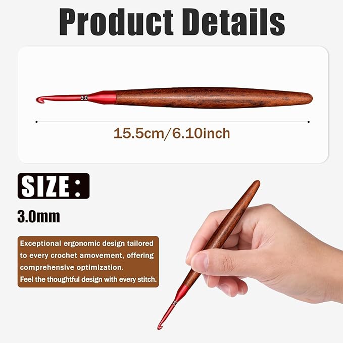 Giwrmu Crochet Hooks, 3mm Ergonomic Crochet Hook, Available in 3mm-7mm, Colored Aluminum Crochet Hook with Wooden Handle Crochet Needle for Crocheting Yarn