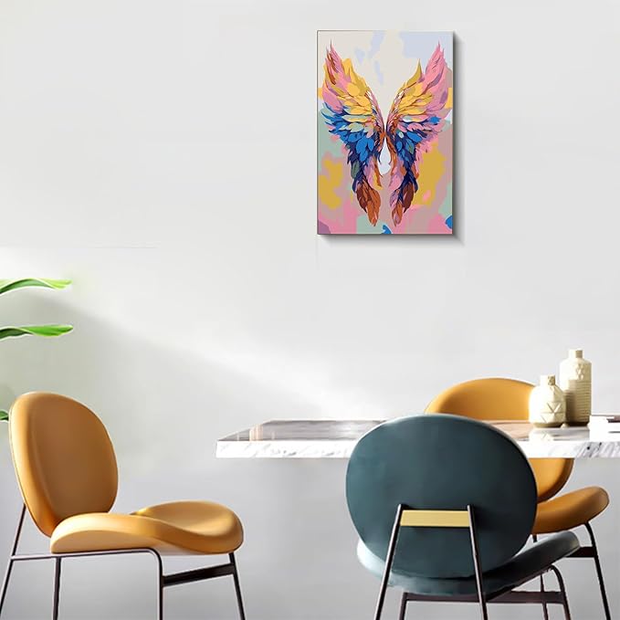 Gemozaic Framed Paint by Numbers Kit for Adults, Angel Wing Adults Paint by Number Kits on Canvas with Wooden Easel for Home, Office, Wall Decor, 8 x 12 Inch