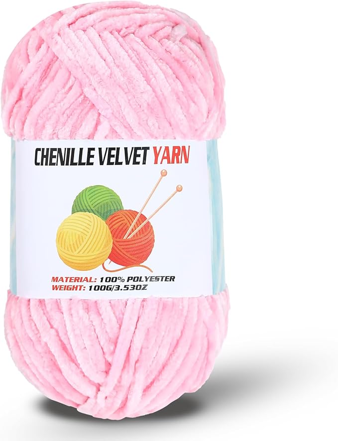 Velvet Chenille Chunky Yarn, Handcrafts Weaving Soft Chenille Yarn for Crocheting Clearance, Used for Making Baby Yarn Blanket, Clothes, Knitting Creations (1 - Pink)