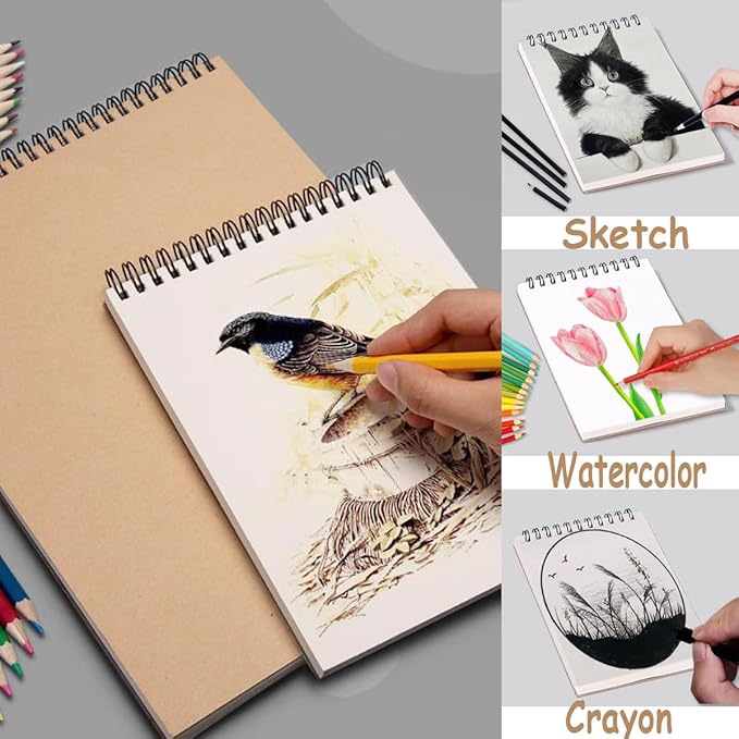 2 Pack Sketch Book, A4 A5 Spiral Bound Sketch Pad 160GSM Sketchbook, Acid Free Art Sketchbook Artistic Drawing Painting Writing Paper for Kids Adults Beginners Artists(2PC-A4A5)