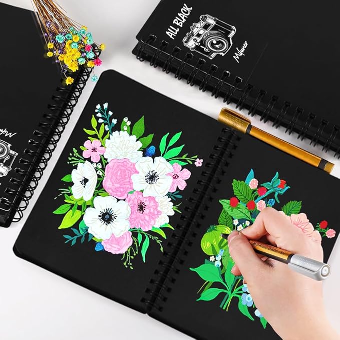 5" x 7" Black Paper Mixed Media Sketch Book,Spiral Bound Art Sketchbook,70 Sheet 110GSM Black Acid Free Paper,Art Journal Sketchbook for Drawing Writing Sketching Illustration