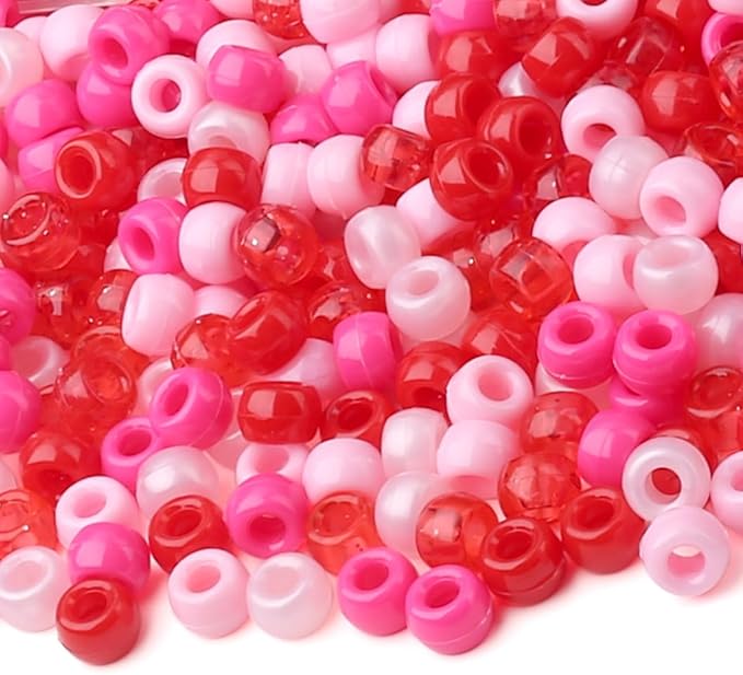 1000 Pcs Valentine’s Day Beads Bulk 6MM Red Pink Pony Beads Bulk for Crafts Hair Bracelets Plastic Red Pink Pony Bead for DIY Jewelry Party Gift Supplies