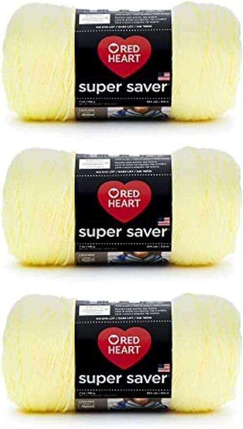 Red Heart Super Saver Pale Yellow Yarn - 3 Pack of 198g/7oz - Acrylic - 4 Medium (Worsted) - 364 Yards - Knitting/Crochet