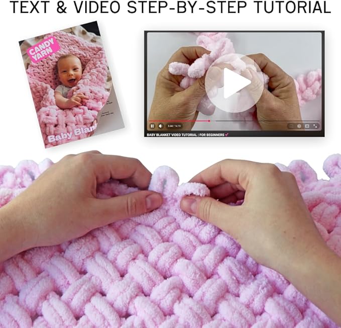 Beginner Craft Kit – Easy Loop Yarn Baby Blanket Kit for Adults & Kids, DIY Arm Knitting Kit with Soft Chenille Yarn, Perfect Handmade Gift (Pink)