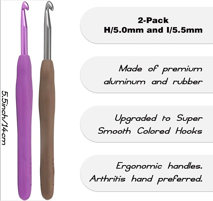 YOJOB 2Pack Size H / 5mm, I / 5.5mm Crochet Hooks, Super Smooth & Ergonomic for Beginner and Advanced (5.0mm,5.5mm)