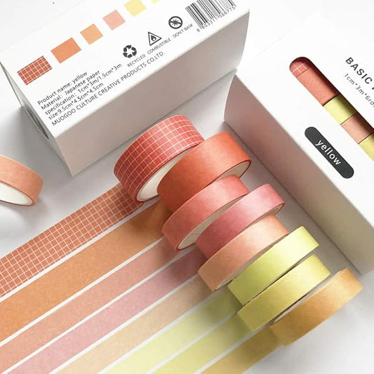 ZDOLAKIDS 8 Rolls Washi Tape Set Basic Solid Color Yellow Orange Adhesive Decoration Label for Scrapbooking Planner Journal Art Craft Album Diary Book Gift DIY Supplies