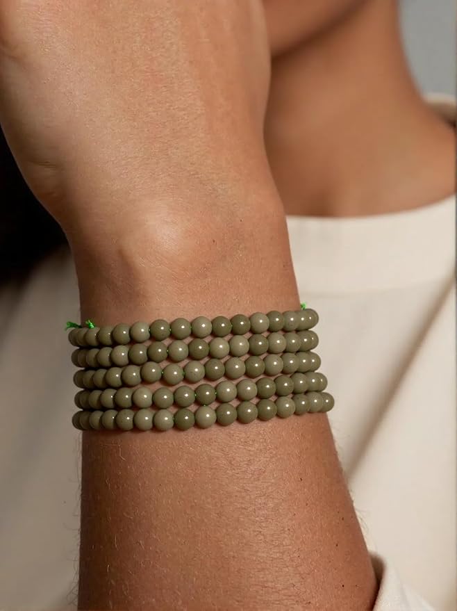 Stone Beads, 45pcs Olive Green Jades, 8mm Round Loose Beads for Jewelry Making, Bracelets, with Bag, String & Card