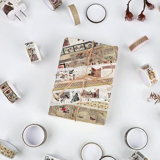 Washi Tape Set, 20 Rolls Time Imprint Theme, Washi Tape for Journaling, Decorative Tape for Scrapbooking, Junk Journal Supplies