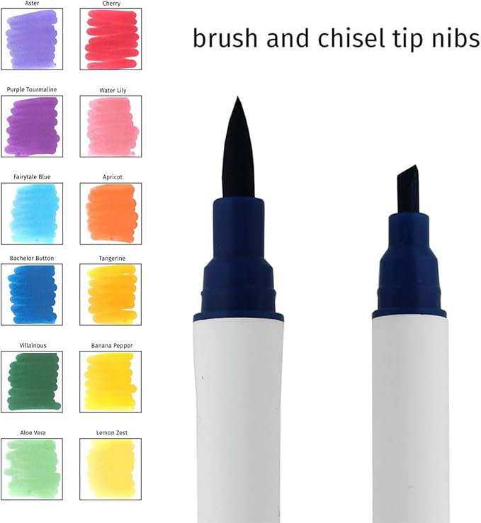LEISURE ARTS Dual Tip Marker Brush/Chisel, Rainbow, 12Pc, Coloring Markers, Coloring Markers For Adults, Art Markers, Marker Set, Adult Book Markers