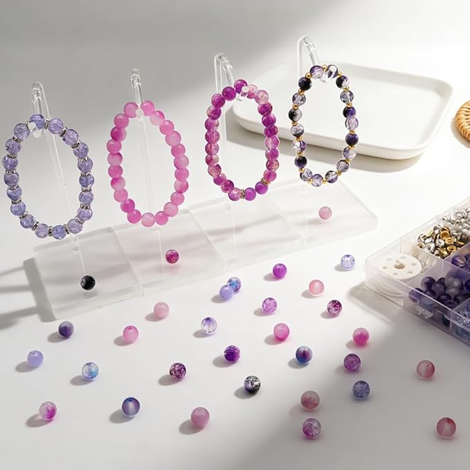 DIPSEOI 8mm Glass Beads for Bracelet Kit - 900 Pcs Jewelry Making Kits Bead DIY with Spacer Charms (Purple Series)
