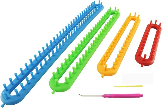 Wayion Knitting Loom Set with Hook Needle Kit Yarn Cord Knitter 4 Hat Looms Long Knitting Loom DIYfor Scarf Sweater Shawl Blankets